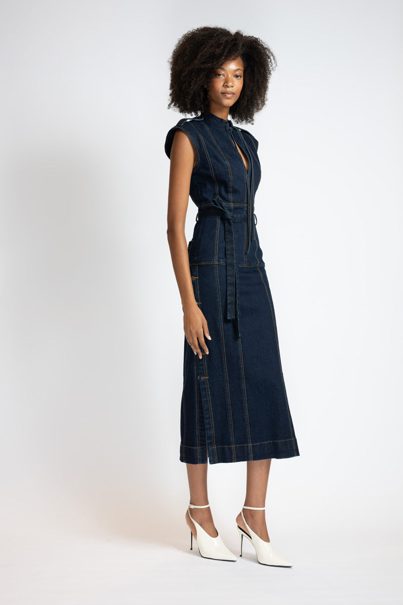 Unbleached Indigo Denim Sheath Dress 3