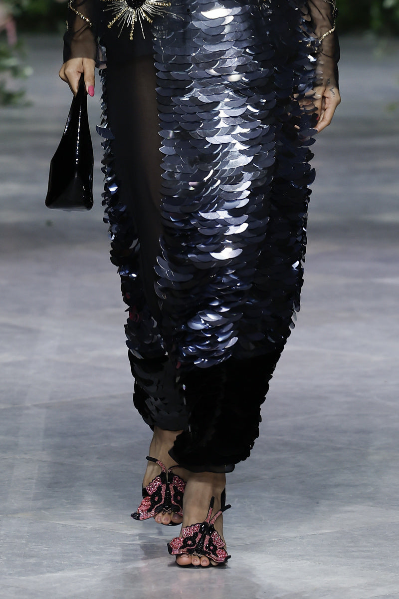 Silver to Onyx Wave Embroidered Column Skirt