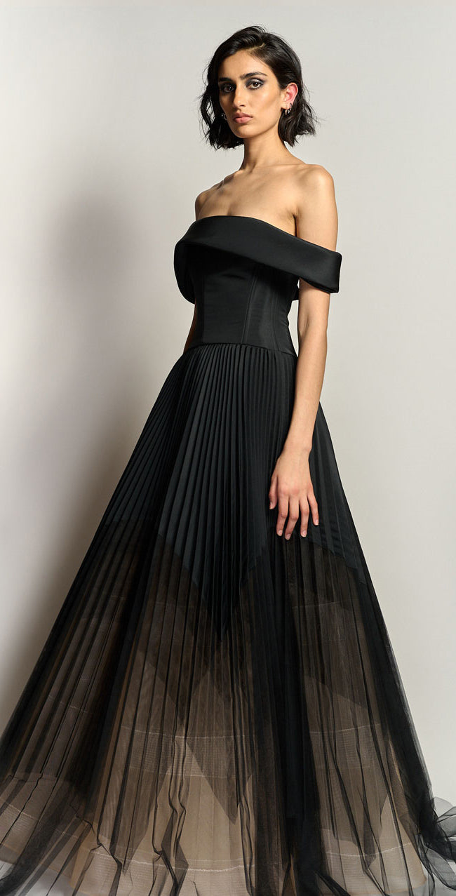 Strapless Onyx Faille and Tulle Ombre Gown
