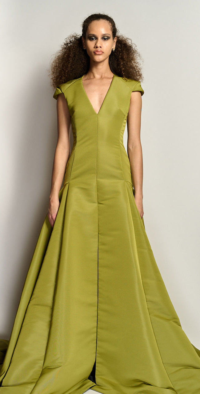 Slit-detail dress - Lime green - Ladies