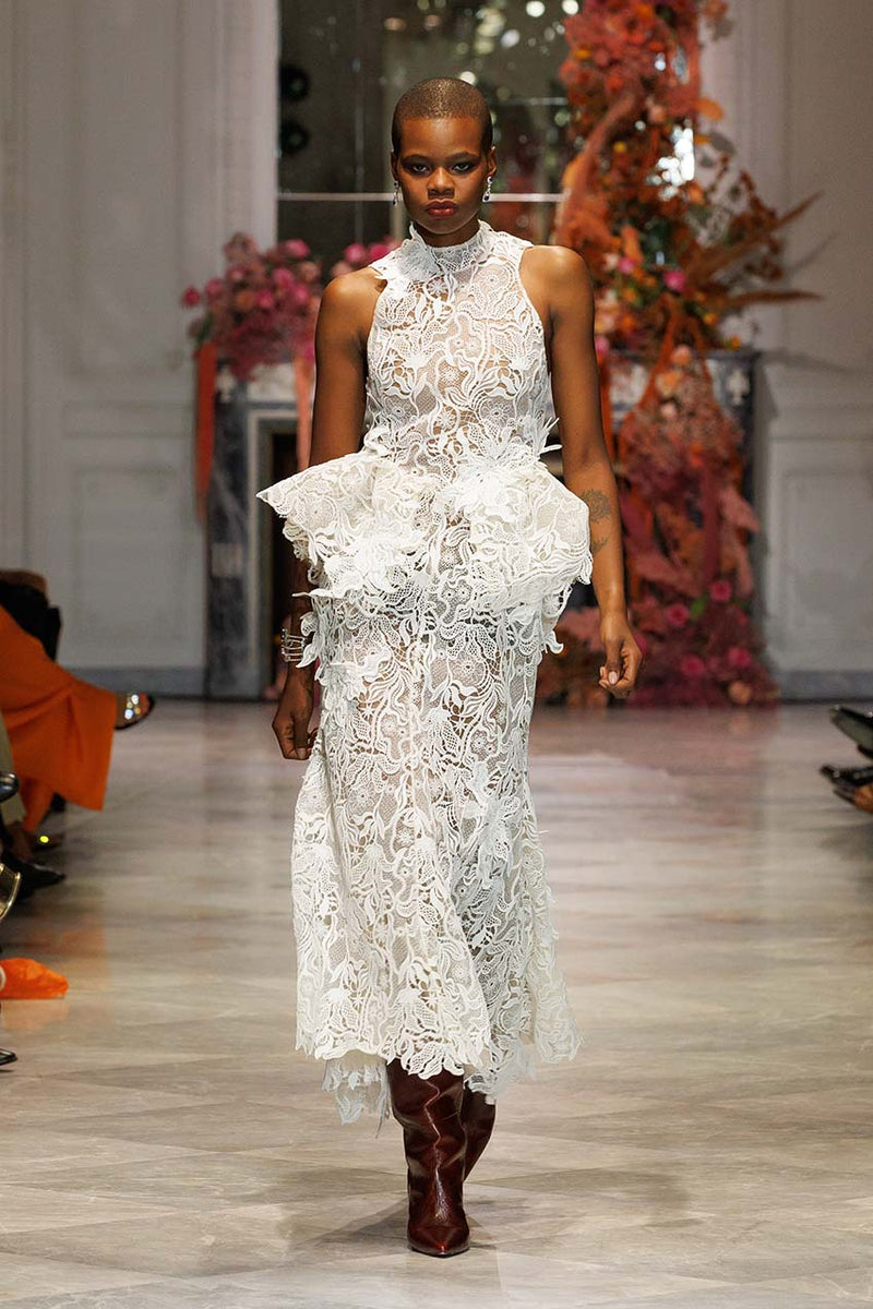 chinese dress ladies White Nomad Lace Dress With Sculpted Peplum