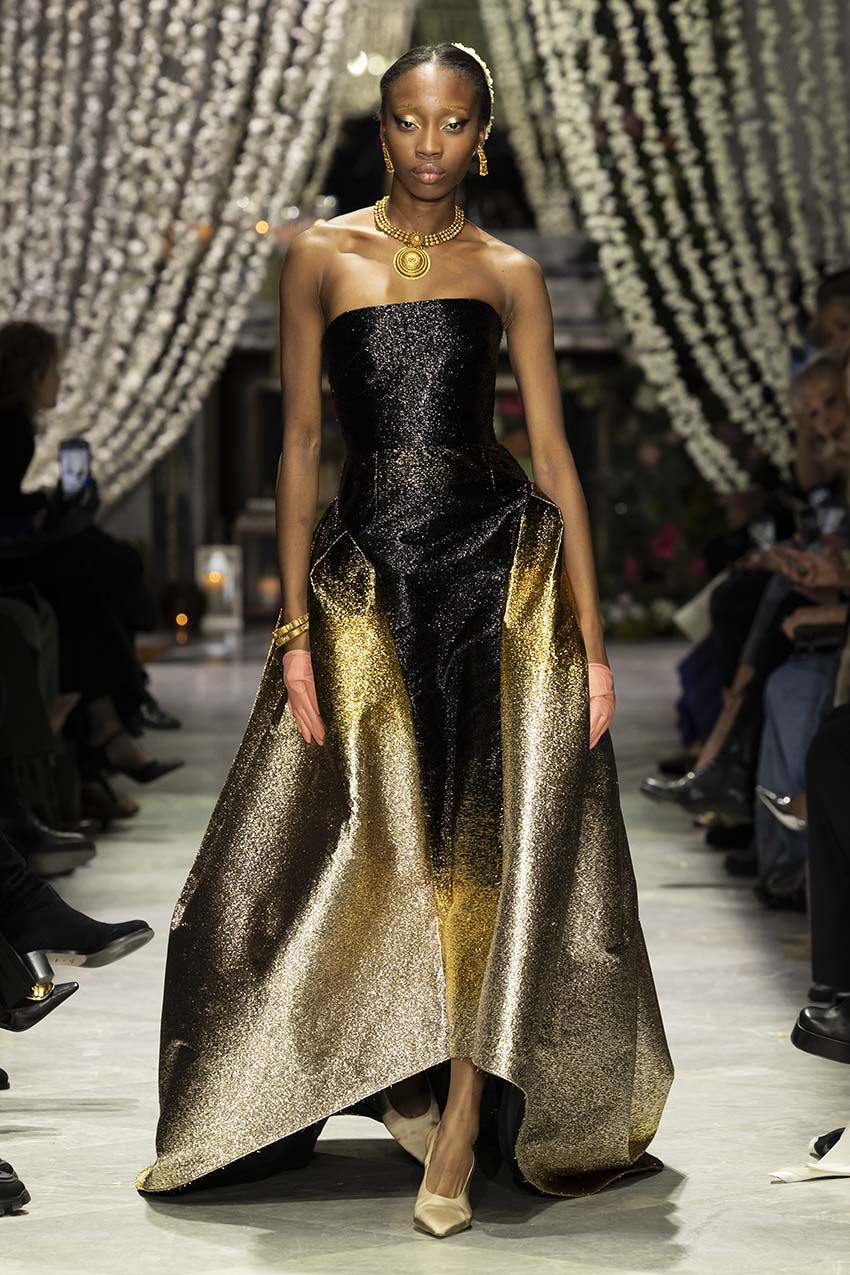 Black/Gold Ombre Lurex Bustier Gown With Train 1