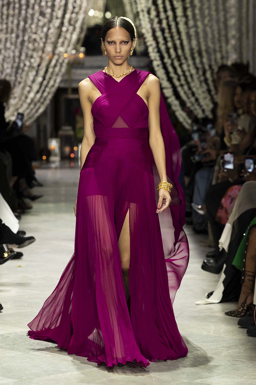 Berry Silk Chiffon Hand Pleated Gown 1