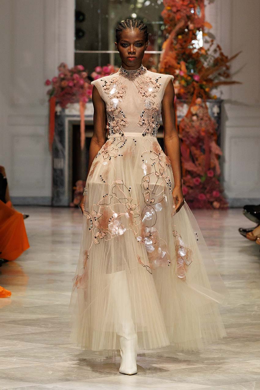 Glass Petal Embroidered Blush Tulle Ballet Dress