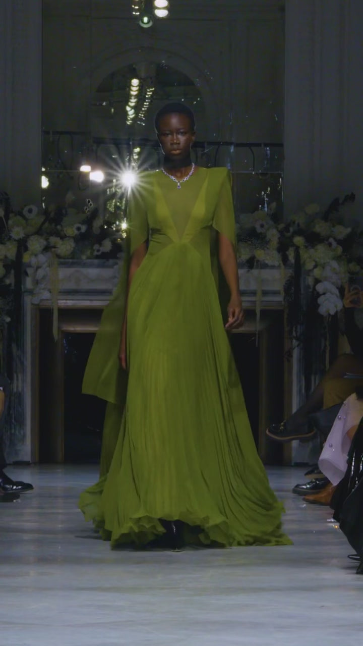 Silk Chiffon Pleated Cactus Gown