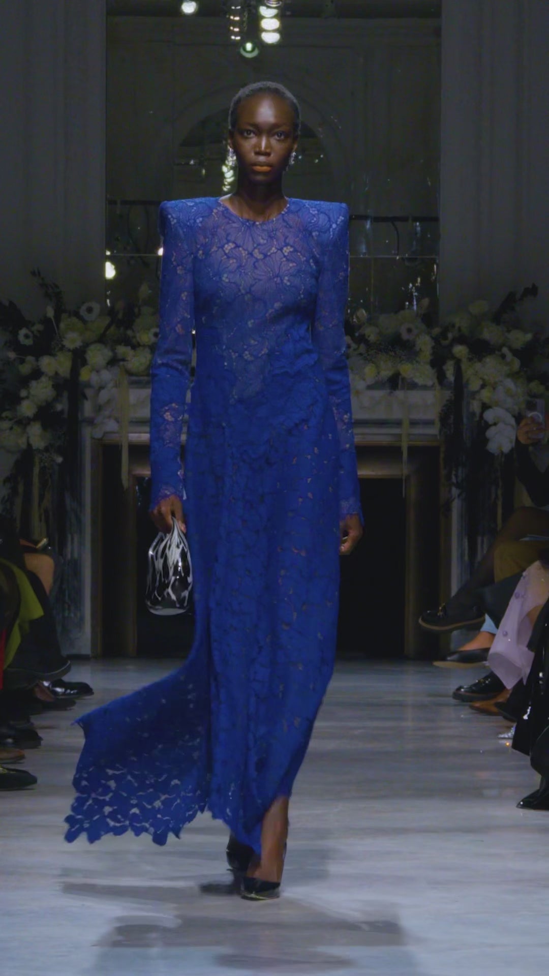 Yves Blue Lace Dress with Asymmetrical Hem