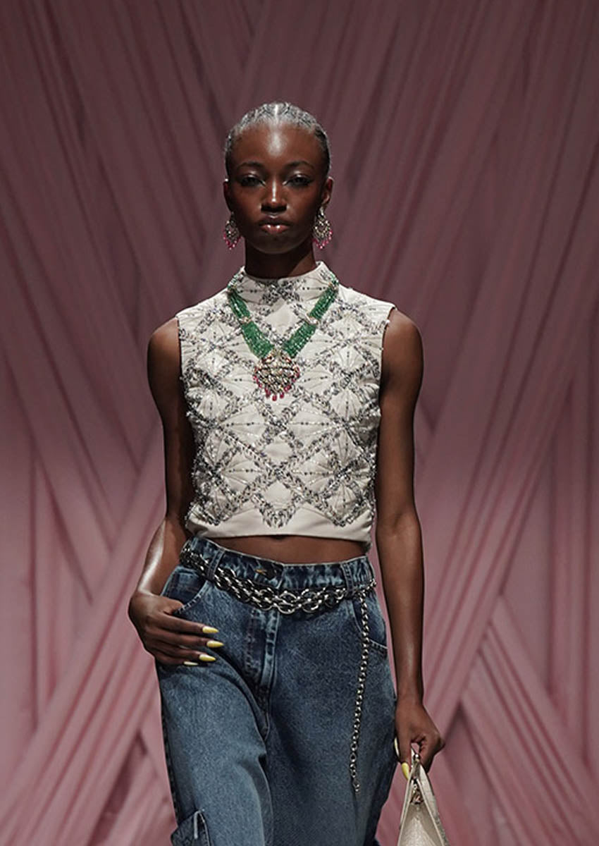 Sitara Embroidered Stone Faille Top