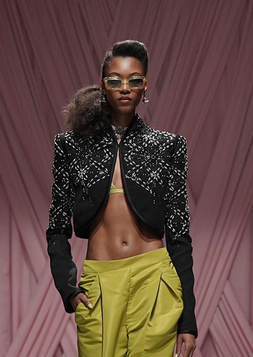 Sitara Embroidered Black Cady Cropped Jacket