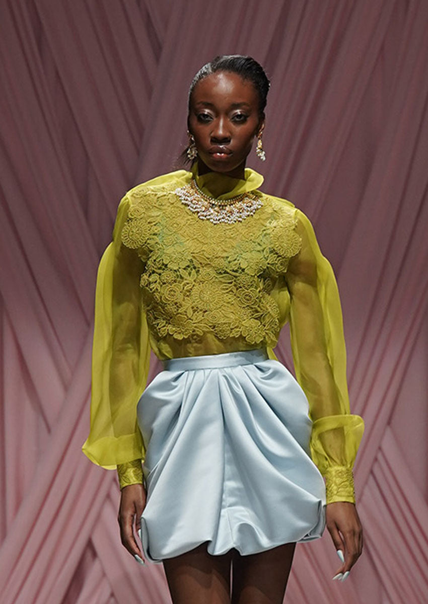 Chartreuse Smita Lace and Silk Organza Blouse