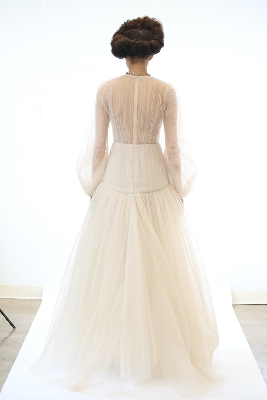 Crystal Embroidered Micro Pleated Tulle Gown