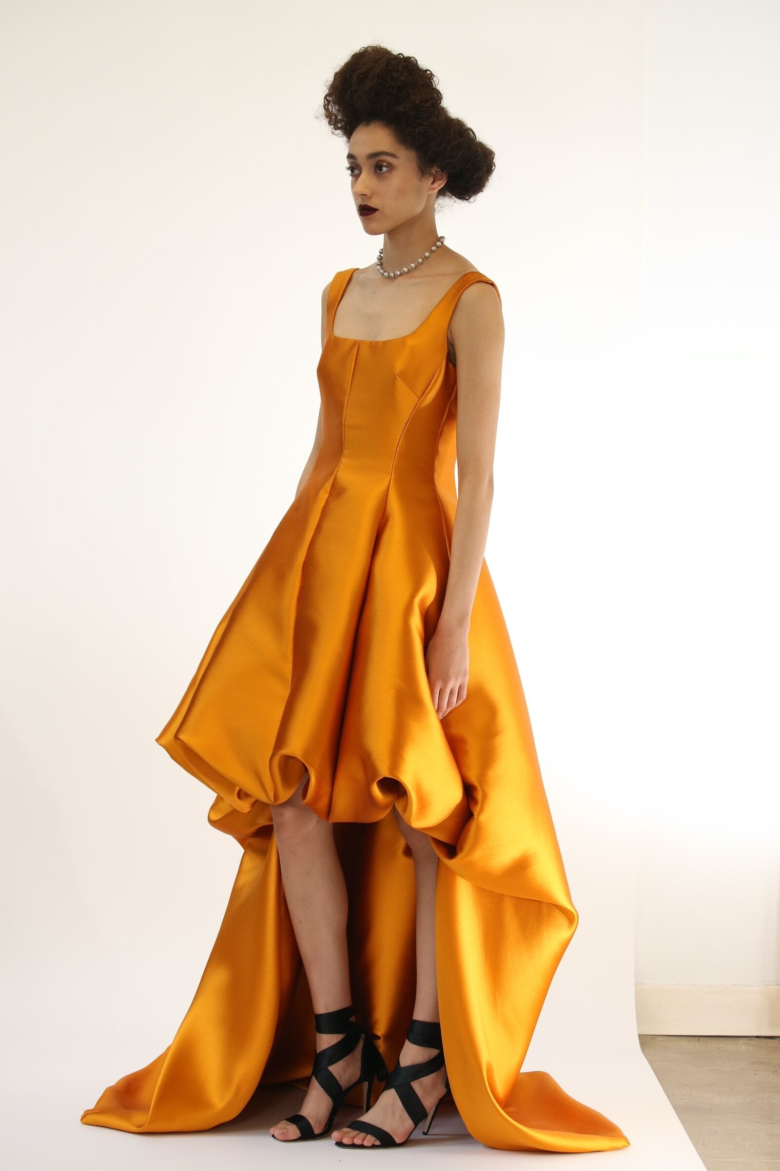 Marigold Silk Barathea Gown with High-Low Bubble Hem 3