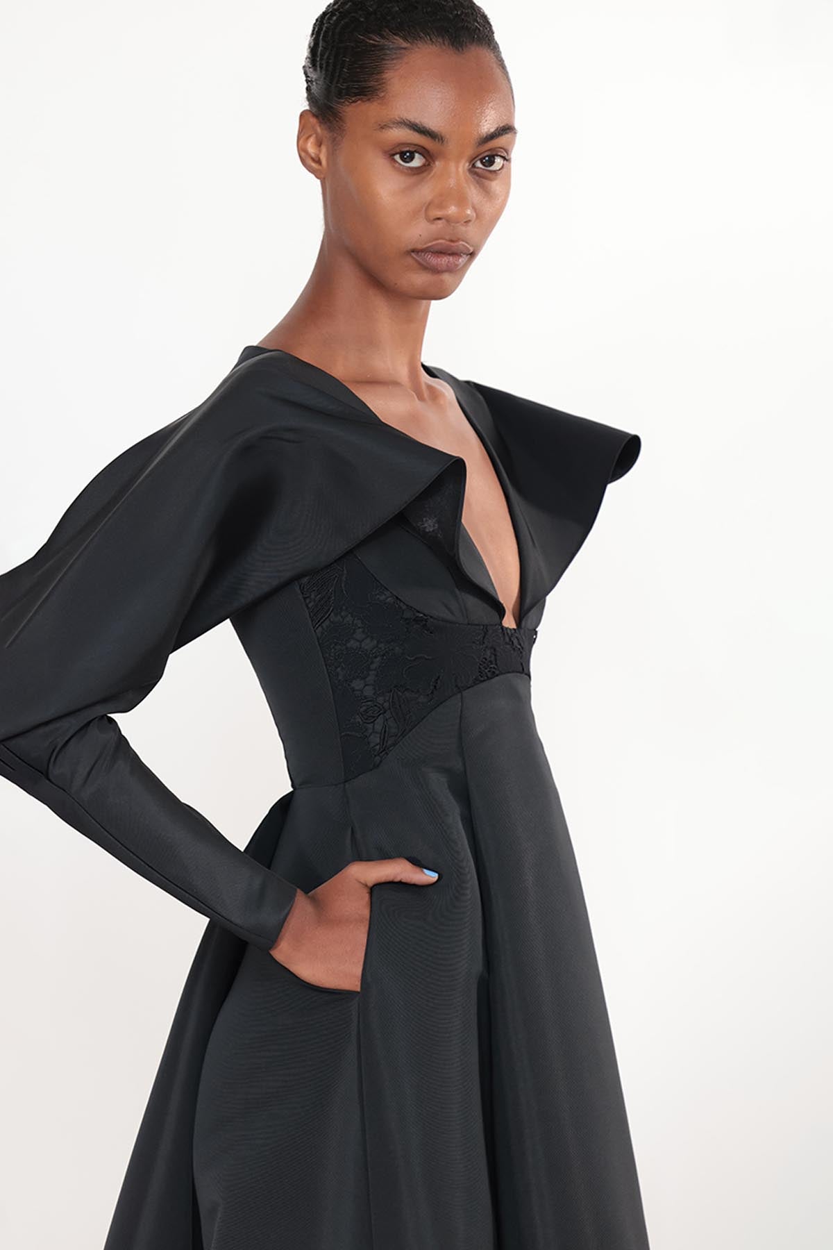 Faille Gown Sleeve Wing with Draped