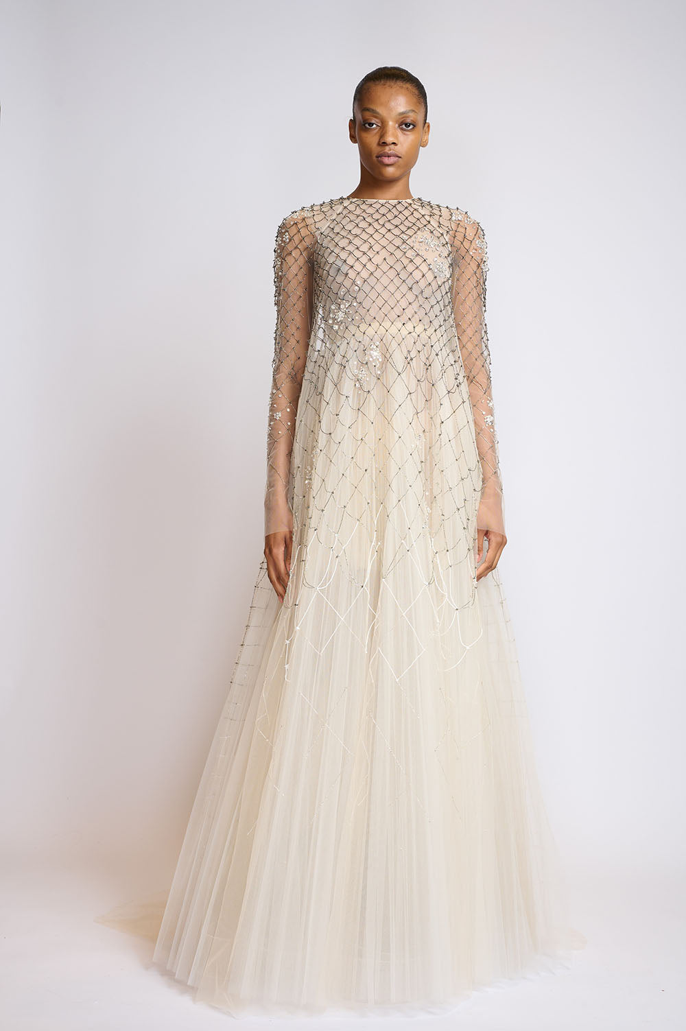 Sand and Ivory Preciosa Crystal Lattice Embroidered Tulle Gown 1