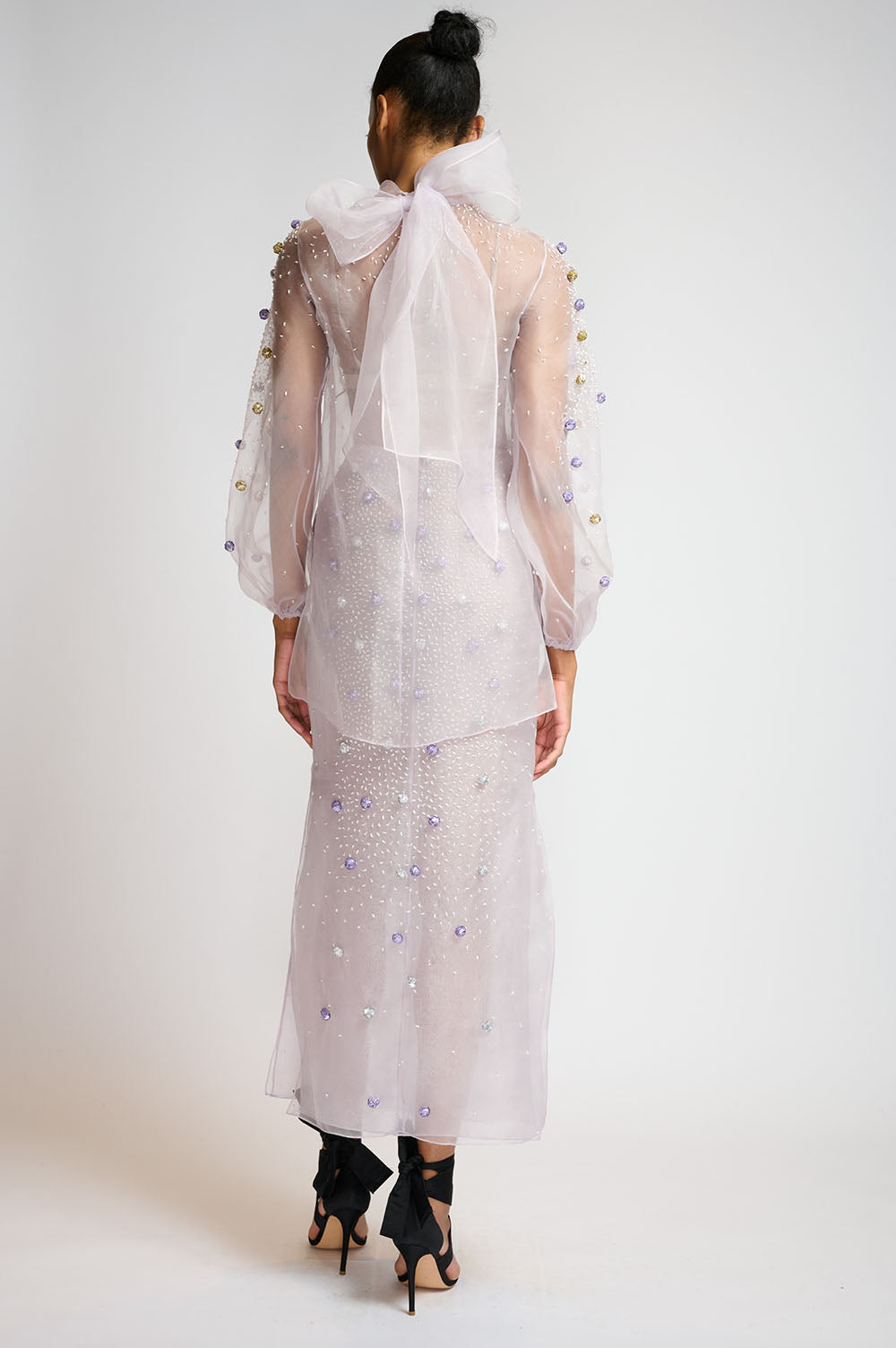 Lilac Silk Organza Blouse With Sequined Pearl Embroidery 3