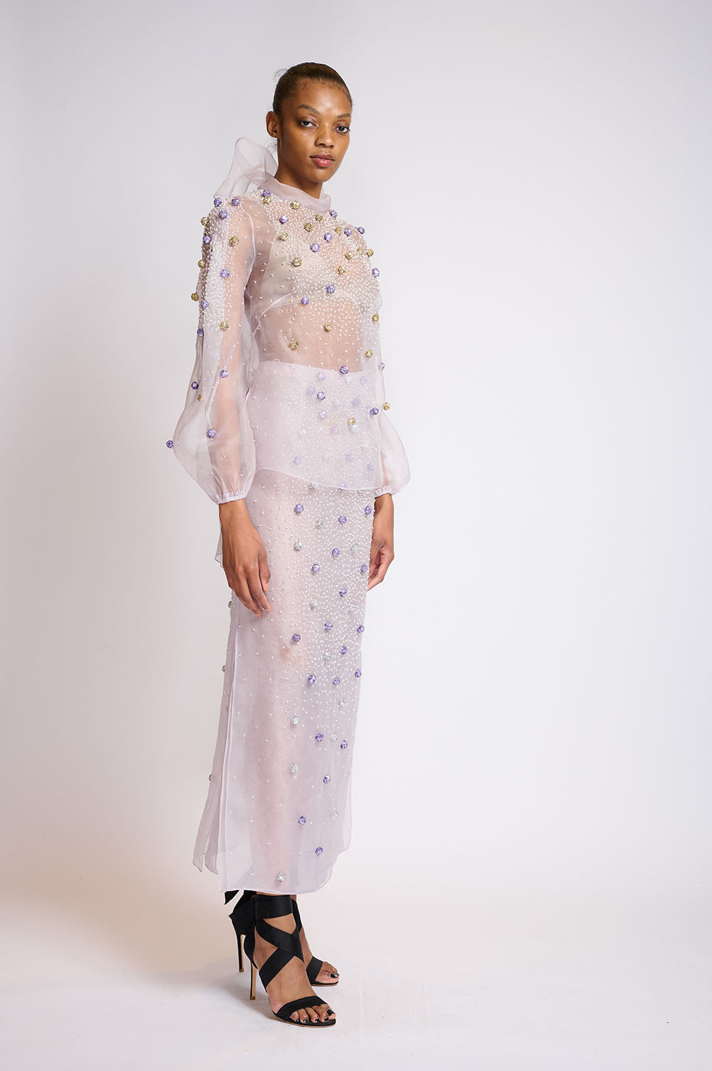 Lilac Silk Organza Blouse With Sequined Pearl Embroidery 2