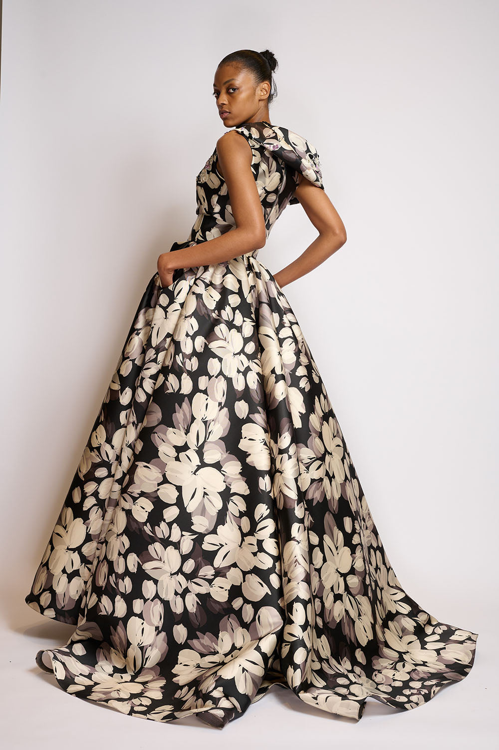Sepia blossom printed twill ball gown skirt 2