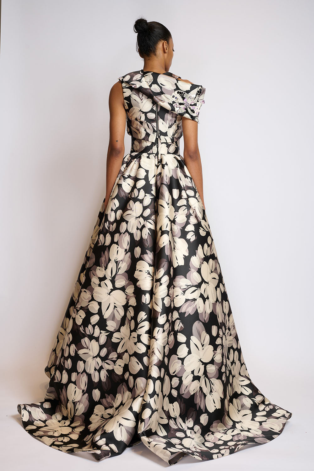 Sepia blossom printed twill ball gown skirt 3