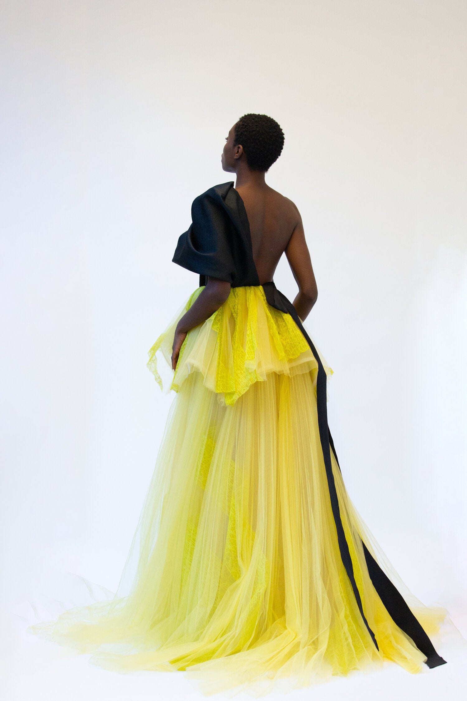 Pleated Tulle and Lace Gown with Silk Draped Bodice 4